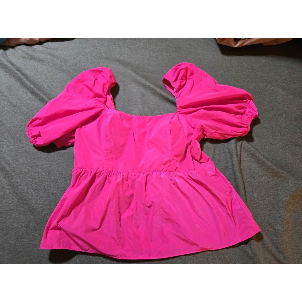 Lilly Pulitzer Sz 6 Hot Pink Puffy Sleeve Peplum Top Stretch Back Sophisticated